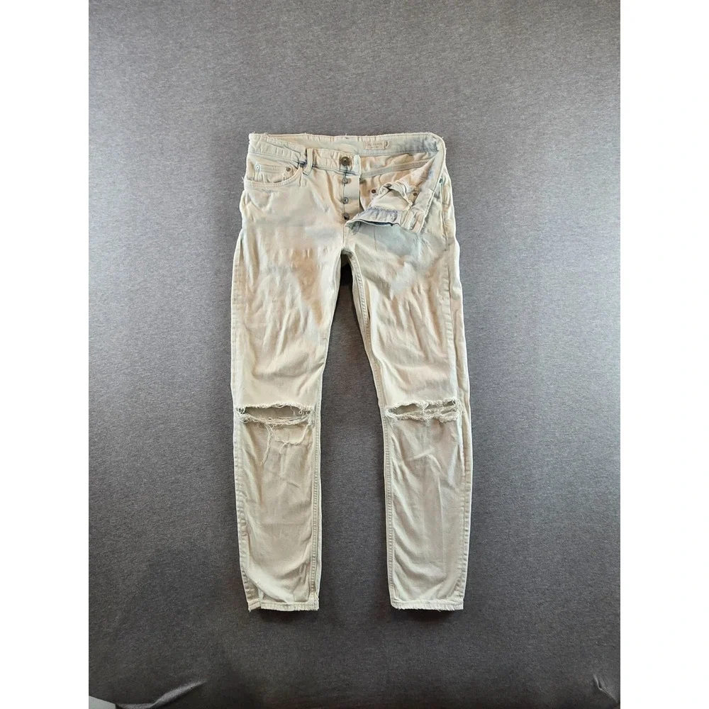 Allsaints Rex Damaged Jeans 33x33 White‎ Distressed Button Fly Denim